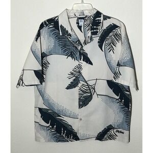 BDG Shirt Mens M White/Blue Tropical Short Sleeve‎ Beach Camp Casual